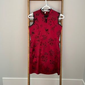 Asian inspired red dress with mandarin collar - kids large